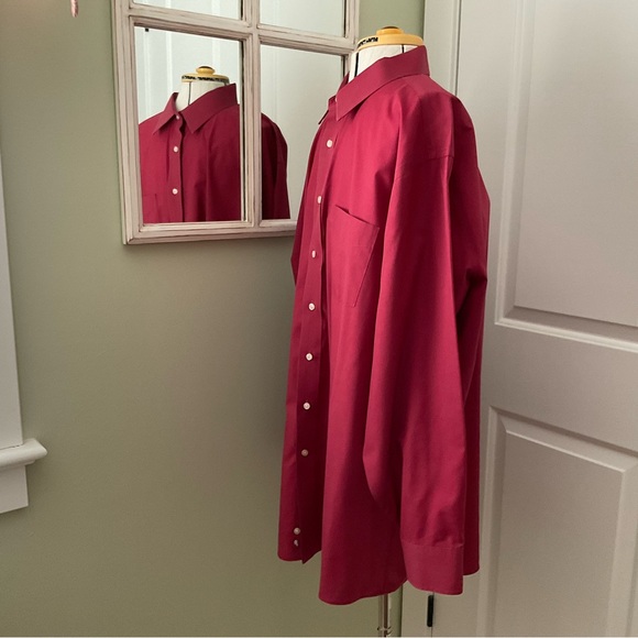 STAFFORD, CHERRY RED DRESS SHIRT, SIZE: 18 - Picture 2 of 6